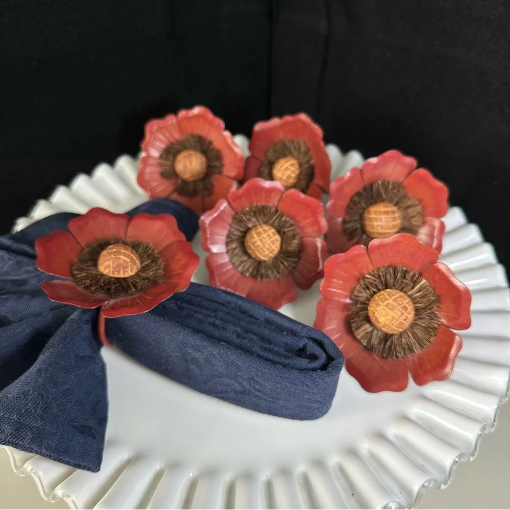Pier 1 Imports Vintage Poppy Flower Napkin Rings-VINTAGE- Drama for the Table